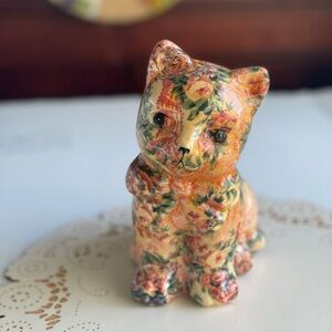 Floral Patterned Decoupage Vintage Cat Decor